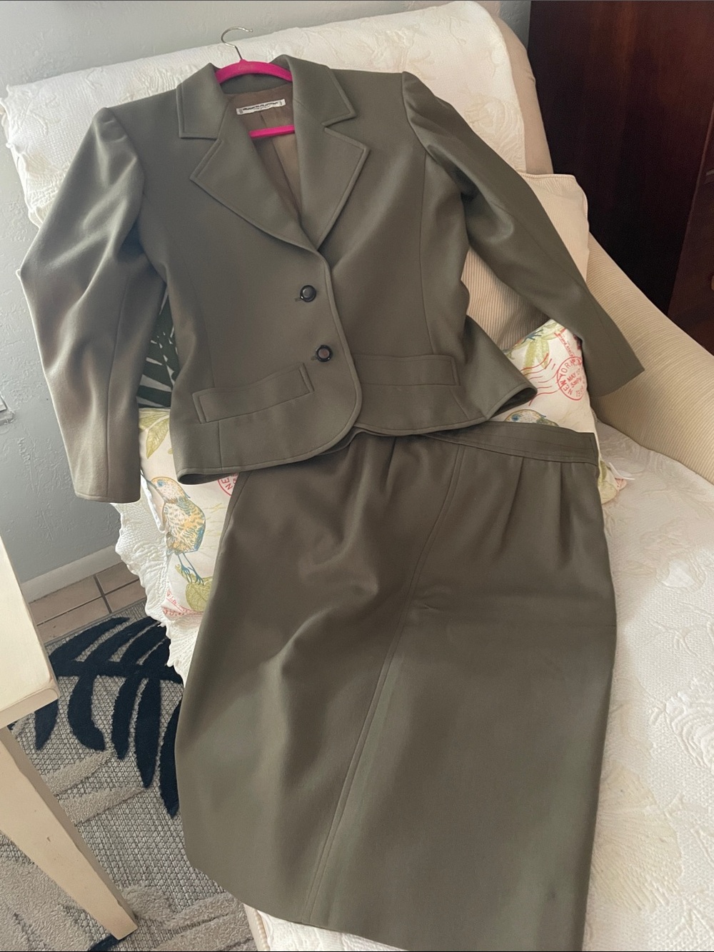 Vintage Saint Laurent Olive Green Wool Tailored Suit